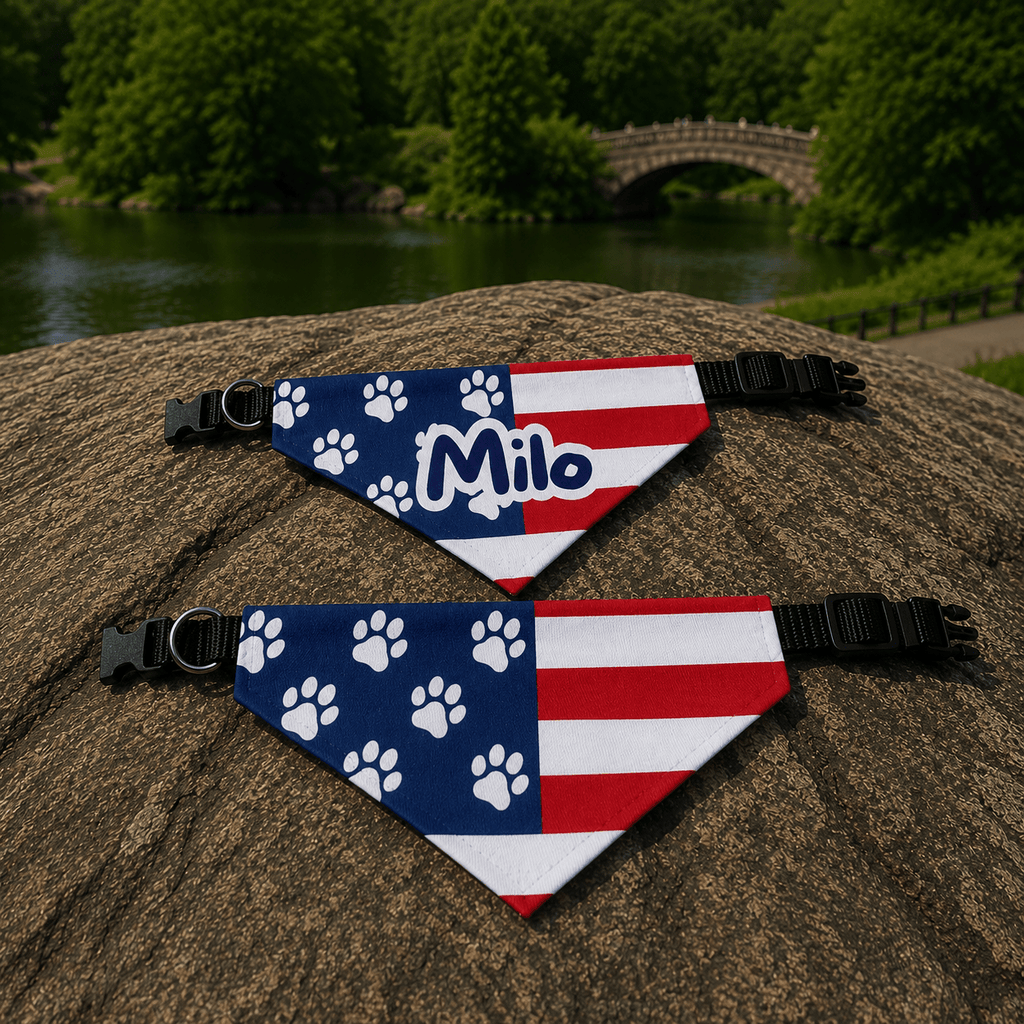 Pawtriot Bandana | Personalized American Flag Dog Bandana, Paw Print USA Pet Accessory custom personalized gift - AURIA CUSTOM PRINTS