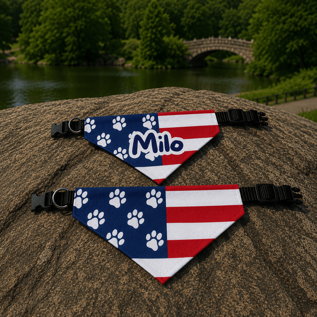 Pawtriot Bandana | Personalized American Flag Dog Bandana, Paw Print USA Pet Accessory custom personalized gift - AURIA CUSTOM PRINTS