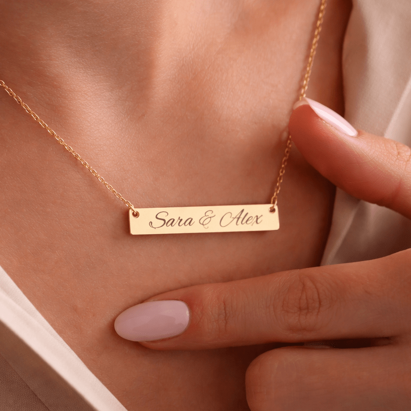 Personalized Engraved Bar Necklace | Custom Message Pendant custom personalized gift - AURIA CUSTOM PRINTS