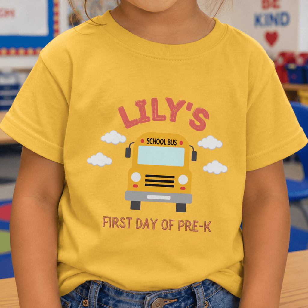 Personalized First Day of Pre-K Shirt – Custom Name School Bus Tee custom personalized gift - AURIA CUSTOM PRINTS