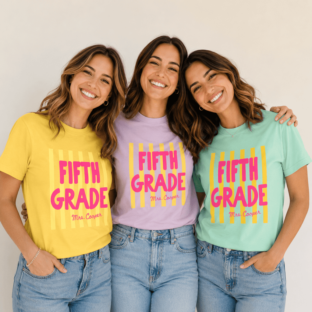 Personalized Grade & Name Teacher Shirt – Custom Striped Tee custom personalized gift - AURIA CUSTOM PRINTS