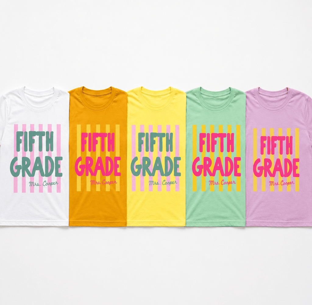 Personalized Grade & Name Teacher Shirt – Custom Striped Tee custom personalized gift - AURIA CUSTOM PRINTS