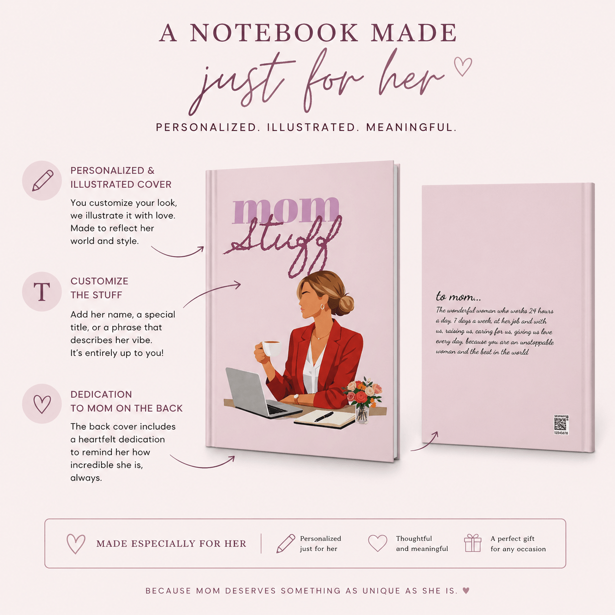 Personalized Mom Notebook | Custom Pink Journal with Name & Message, Mom Gift Notebook custom personalized gift - AURIA CUSTOM PRINTS