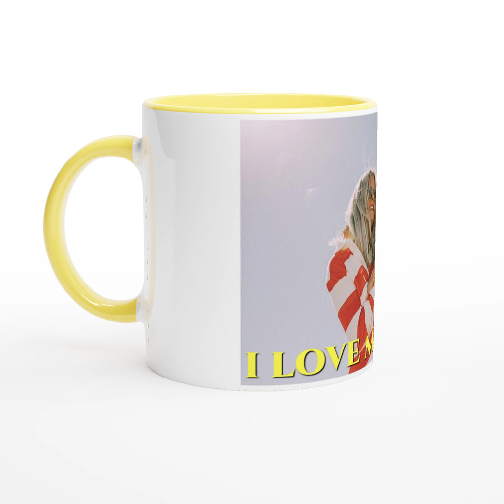 Close-up of the colored rim and glossy finish, showing the vibrant quality of the custom print.